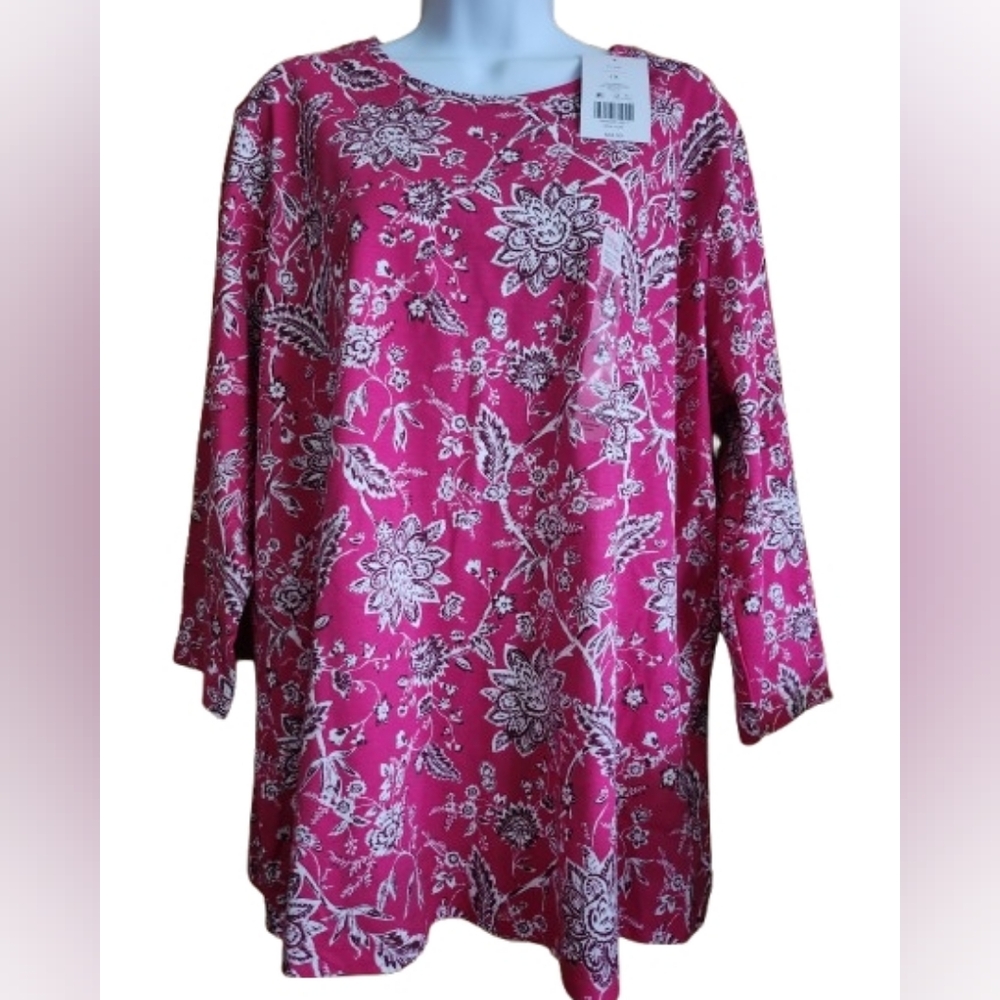 Kim Rogers-Pink Floral Perfectly Soft Wrinkle Free Tee Size 1X